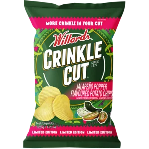 Willards Crinkle Cut Jalapeño Popper Flavour Potato Chips 120g Willards Crinkle Cut Jalapeño Popper Flavour Potato Chips 120g