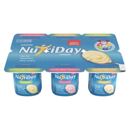 Danone Nutriday Low Fat Plain Vanilla Flavoured Dairy Snack 6x100g Danone Nutriday Low Fat Plain Vanilla Flavoured Dairy Snack 6x100g