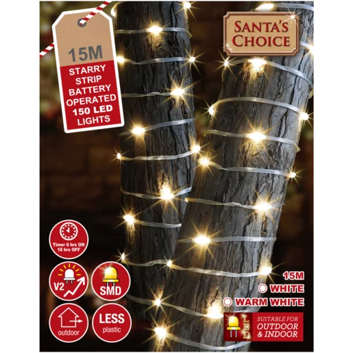 Santa's Choice Battery Operated Starry Strip 150 LED Lights 15m Santa's Choice Battery Operated Starry Strip 150 LED Lights 15m