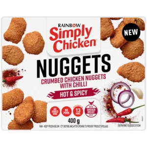 Rainbow Simply Chicken Hot & Spicy Crumbed Chicken Nuggets 400g Rainbow Simply Chicken Hot & Spicy Crumbed Chicken Nuggets 400g