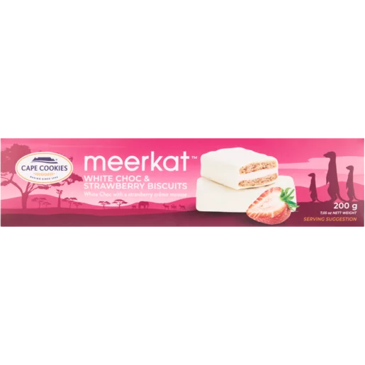 Cape Cookies Meerkat White Choc & Strawberry Biscuits 200g Cape Cookies Meerkat White Choc & Strawberry Biscuits 200g