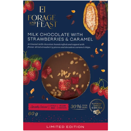 Forage And Feast Limited Edition Xmas Milk Chocolate With Strawberries & Caramel 60g Forage And Feast Limited Edition Xmas Milk Chocolate With Strawberries & Caramel 60g