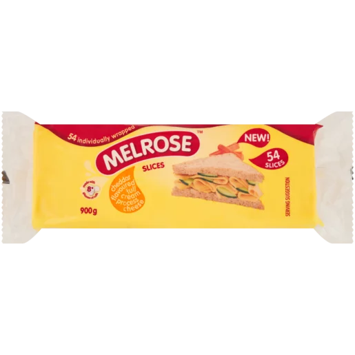 Melrose Cheddar Flavoured Full Cream Process Cheese Slices 900g Melrose Cheddar Flavoured Full Cream Process Cheese Slices 900g
