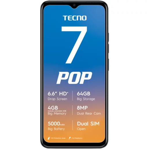 TECNO Endless Black Pop 7 Dual SIM Vodacom Mobile Handset TECNO Endless Black Pop 7 Dual SIM Vodacom Mobile Handset