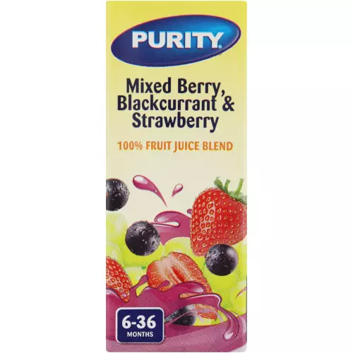 Purity 100% Pure Fruit Juice Blend Mixed Berry Grape, Blackcurrant & Strawberry 200ml Purity 100% Pure Fruit Juice Blend Mixed Berry Grape, Blackcurrant & Strawberry 200ml