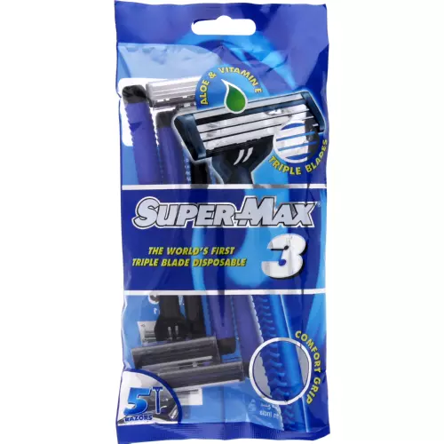 Super-Max Triple Blade Disposable Razors For Men 5 Razors