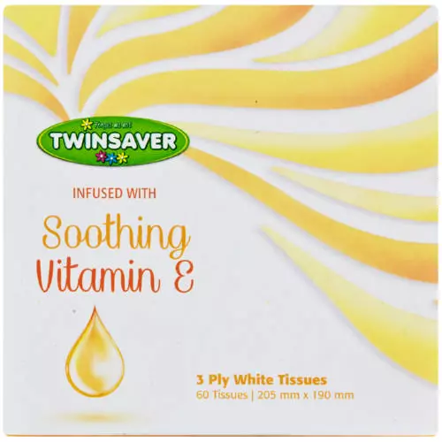 Twinsaver Essentials 3-Ply Tissues Calming Vitamin E 60 Tissues Twinsaver Essentials 3-Ply Tissues Calming Vitamin E 60 Tissues