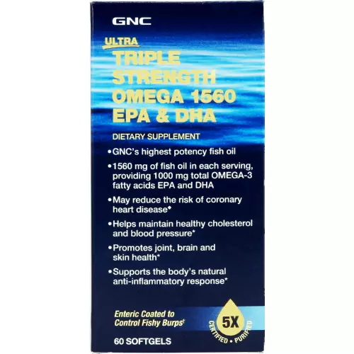 GNC Ultra Triple Strength Omega 1560 Dietary Supplement 60 Softgels