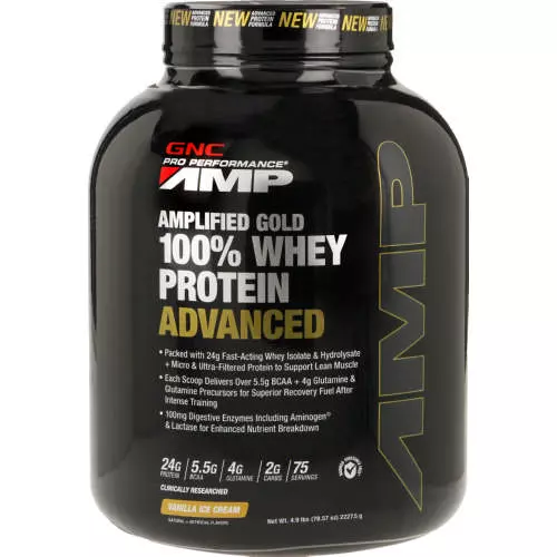 GNC Pro Performance AMP Amplified Gold Whey Protein Vanilla Ice Cream 2227.5g GNC Pro Performance AMP Amplified Gold Whey Protein Vanilla Ice Cream 2227.5g