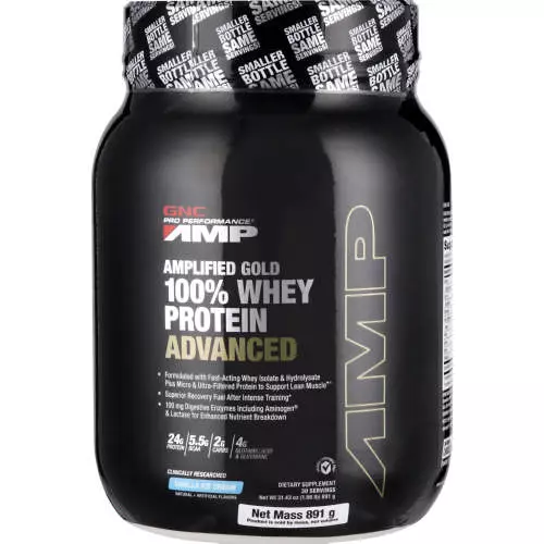 GNC Pro Performance AMP Amplified Gold Whey Protein Vanilla Ice Cream 891g GNC Pro Performance AMP Amplified Gold Whey Protein Vanilla Ice Cream 891g