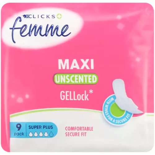 Clicks Femme Maxi Super Plus Sanitary Pads Pack of 9 Clicks Femme Maxi Super Plus Sanitary Pads Pack of 9