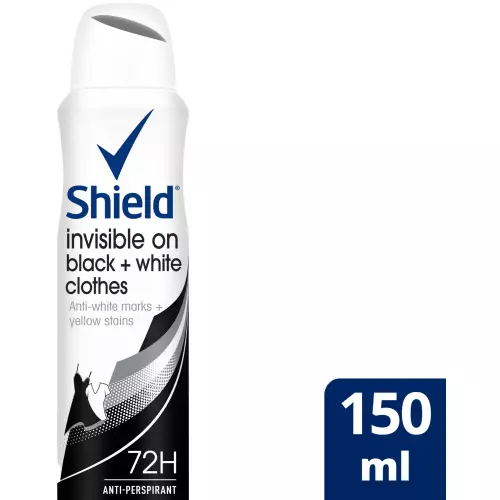 Shield Women Antiperspirant Aerosol Deodorant Invisible Black And White 150ml