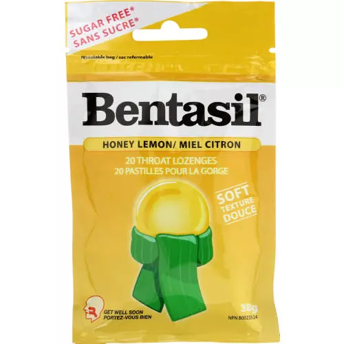 Bentasil Sugar Free Throat Lozenges Honey & Lemon 20 Lozenges