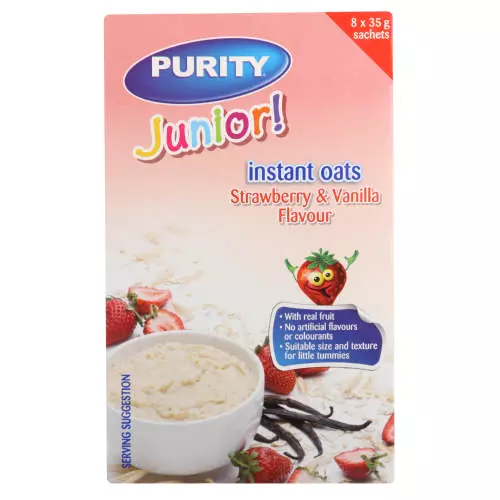 Purity Junior Instant Oats Strawberry & Vanilla 8 Sachets Purity Junior Instant Oats Strawberry & Vanilla 8 Sachets