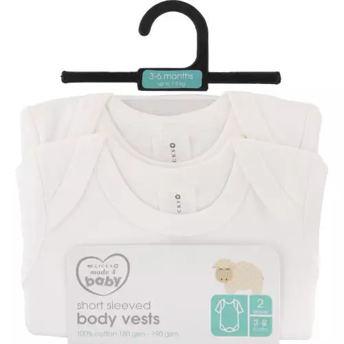 Made 4 Baby 2 Pack Short Sleeve Body Vests 3-6M Made 4 Baby 2 Pack Short Sleeve Body Vests 3-6M