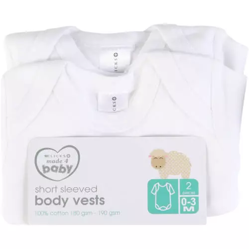 Made 4 Baby 2 Pack Short Sleeve Body Vests 0-3M Made 4 Baby 2 Pack Short Sleeve Body Vests 0-3M