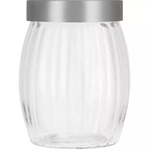 Clicks Ribbed Glass Canister Silver Medium Clicks Ribbed Glass Canister Silver Medium