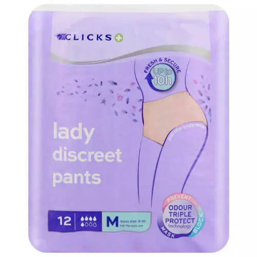 Clicks Incontinence Lady Discreet Pants Medium 12 Pads Clicks Incontinence Lady Discreet Pants Medium 12 Pads