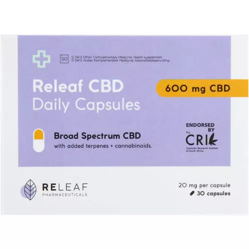 Releaf 600mg CBD Daily 30 Capsules Releaf 600mg CBD Daily 30 Capsules