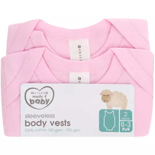 Made 4 Baby 2 Pack Sleeveless Body Vests Pink 0-3M