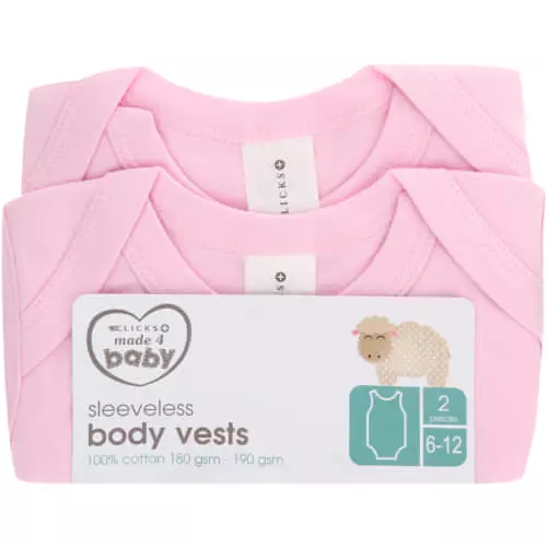 Made 4 Baby 2 Pack Sleeveless Body Vests Pink 6-12M