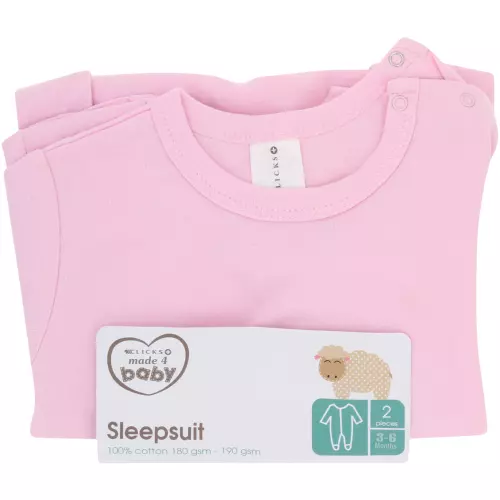 Made 4 Baby 2 Pack Sleepsuits Pink 3-6M Made 4 Baby 2 Pack Sleepsuits Pink 3-6M