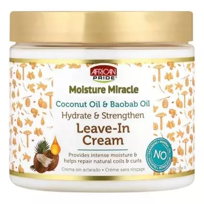 African Pride Moisture Miracle Leave In Conditioner 425ml Coconut Oil & Baobab Oil African Pride Moisture Miracle Leave In Conditioner 425ml Coconut Oil & Baobab Oil