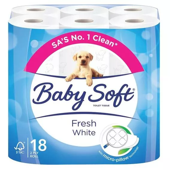 Baby Soft 2 Ply Toilet Paper White 18 Pack