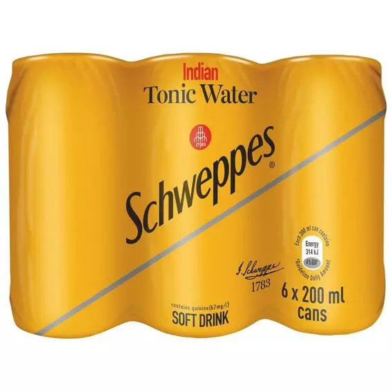 Schweppes Tonic Water Cans 6 Pack 200ml Schweppes Tonic Water Cans 6 Pack 200ml