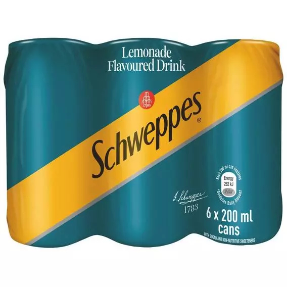 Schweppes Lemonade Soft Drink 6 Pack 200ml Schweppes Lemonade Soft Drink 6 Pack 200ml