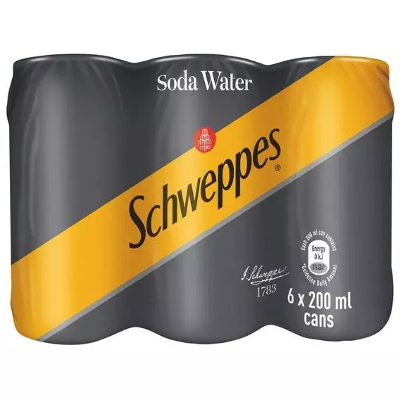 Schweppes Soda Water Cans 6 Pack 200ml Schweppes Soda Water Cans 6 Pack 200ml