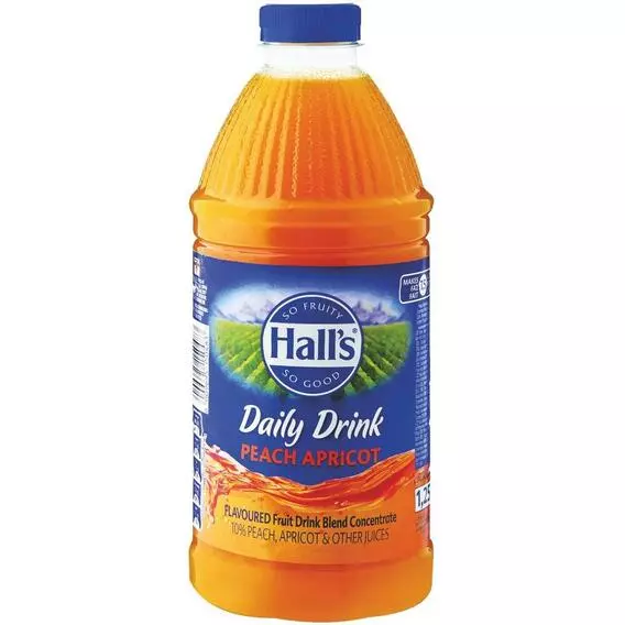 Halls Juice Concentrate Peach & Apricot 1.25L Halls Juice Concentrate Peach & Apricot 1.25L