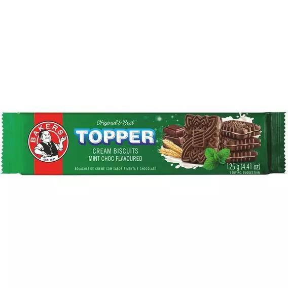 Bakers Topper Creams Biscuit Choc Mint 125g Bakers Topper Creams Biscuit Choc Mint 125g