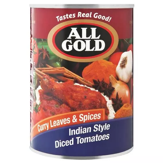 All Gold Peeled Diced Tomato Indian Style 410g All Gold Peeled Diced Tomato Indian Style 410g