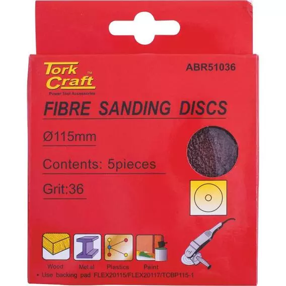 Tork Craft 5Pc 115mm 36Grit Fibre Disc ABR51036