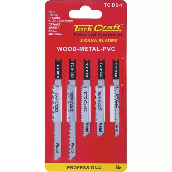 Tork Craft 5Pc U Shank Jig Saw Blades Assorted TC D5-1