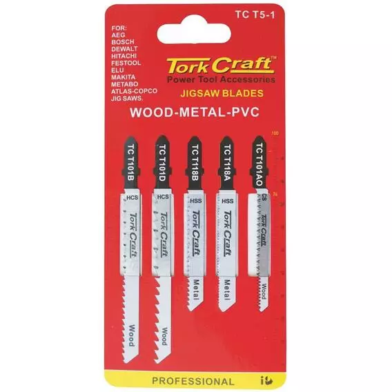 Tork Craft 5Pc T-Shank Jigsaw Blades-Assorted TC T5-1