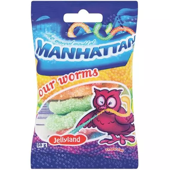Manhattan Mini Sweets Packet Sour Worms 50g Manhattan Mini Sweets Packet Sour Worms 50g