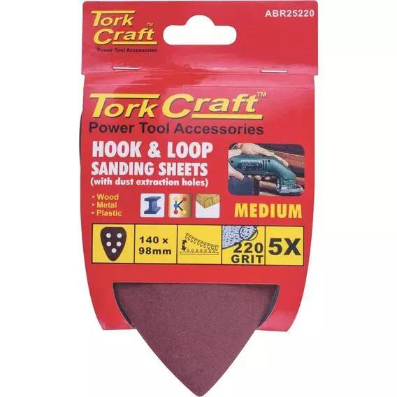 Tork Craft SANDING TRIANGLE H&L SHEET 220 GRIT 5 PA ABR25220 Tork Craft SANDING TRIANGLE H&L SHEET 220 GRIT 5 PA ABR25220