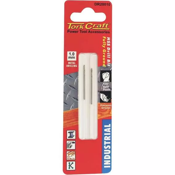 Tork Craft DRILL BIT HSS INDUSTRIAL 1.0MM 2 CARD DR20010 Tork Craft DRILL BIT HSS INDUSTRIAL 1.0MM 2 CARD DR20010
