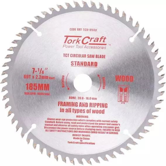 Tork Craft BLADE TCT 185x60T CROSS CUT TCD18560 Tork Craft BLADE TCT 185x60T CROSS CUT TCD18560