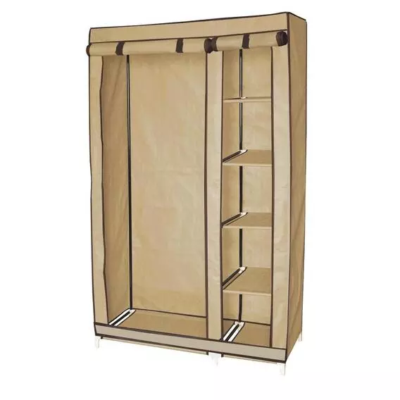 Mainstay 4 Shelf Hanging Wardrobe Beige BEIGE WD5008 Mainstay 4 Shelf Hanging Wardrobe Beige BEIGE WD5008