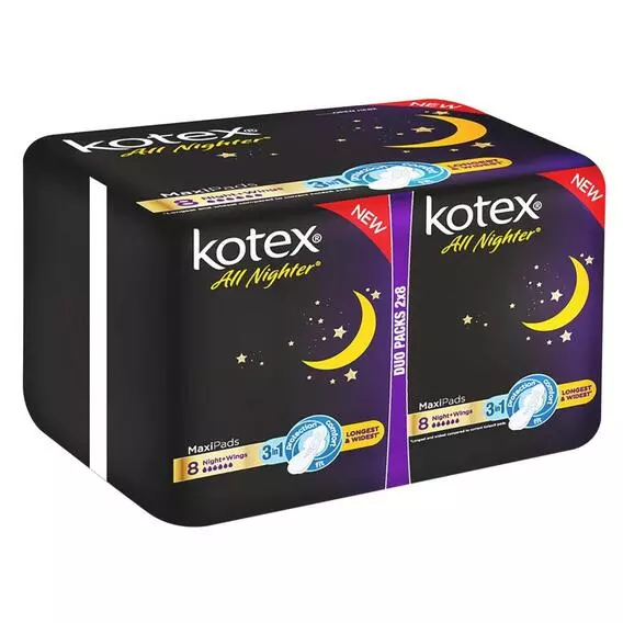 Kotex All Nighter Maxi Duo Pads 16 Pack Kotex All Nighter Maxi Duo Pads 16 Pack