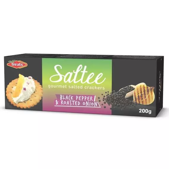 Tasty Treats Saltee Onion & Black Pepper Biscuits 200g Tasty Treats Saltee Onion & Black Pepper Biscuits 200g