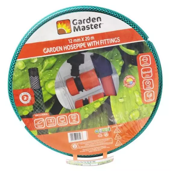 Garden Master 20M x 12MM GARDEN HOSE WITH FITTINGS GM20122WF Garden Master 20M x 12MM GARDEN HOSE WITH FITTINGS GM20122WF