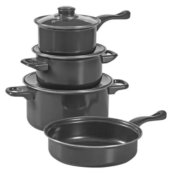 Mainstay 7 Pce Carbon Steel Non-Stick Pot Set Mainstay 7 Pce Carbon Steel Non-Stick Pot Set