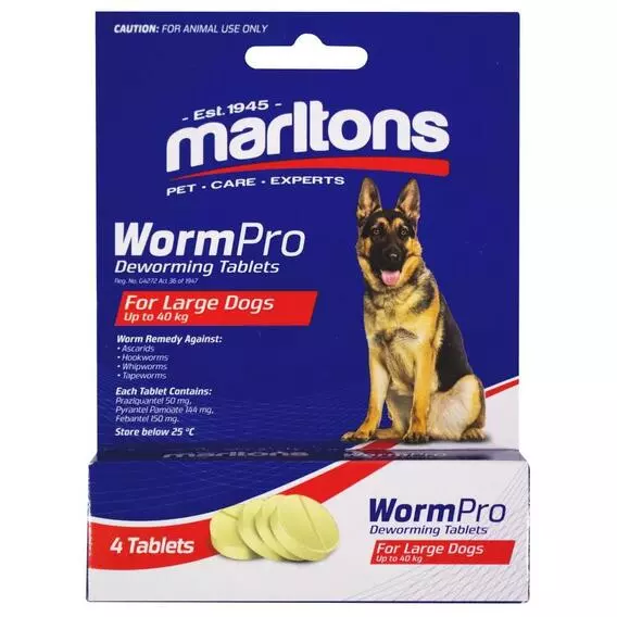 Marltons Wormpro Large Dogs 31-40kg (4 Tabs) Marltons Wormpro Large Dogs 31-40kg (4 Tabs)