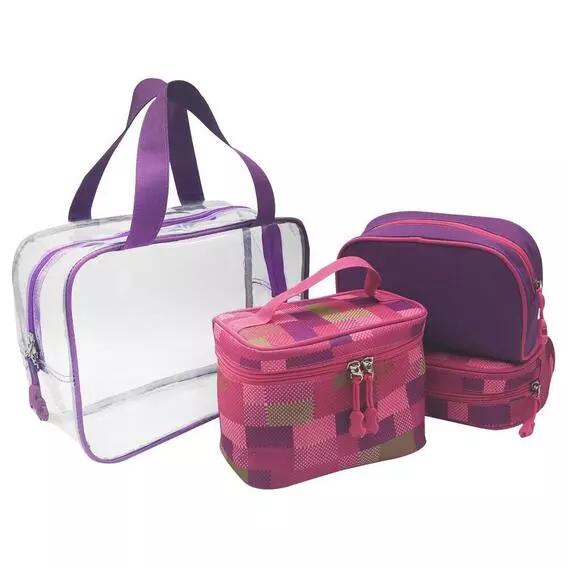 Elegant L Vanity Set 4pce Purple Check Elegant L Vanity Set 4pce Purple Check