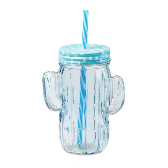 No Brand Cactus Jar Sky Blue Glass No Brand Cactus Jar Sky Blue Glass