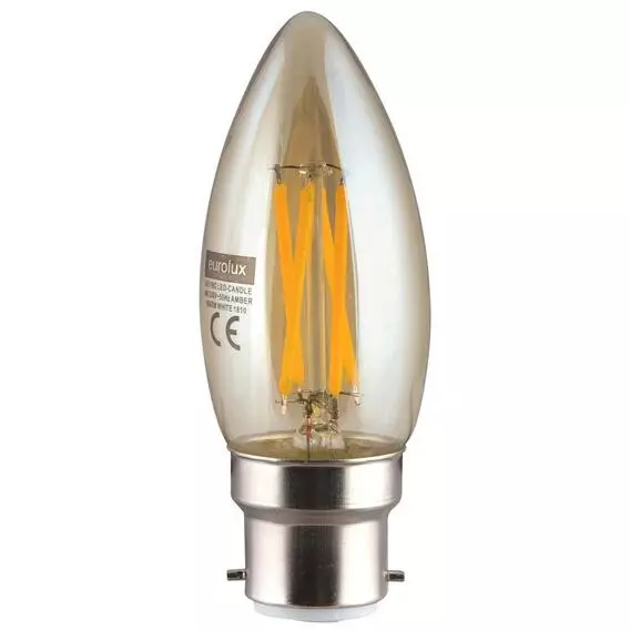 Eurolux 4W LED B22 Amb Filament Cndl W/Wht 370Lm